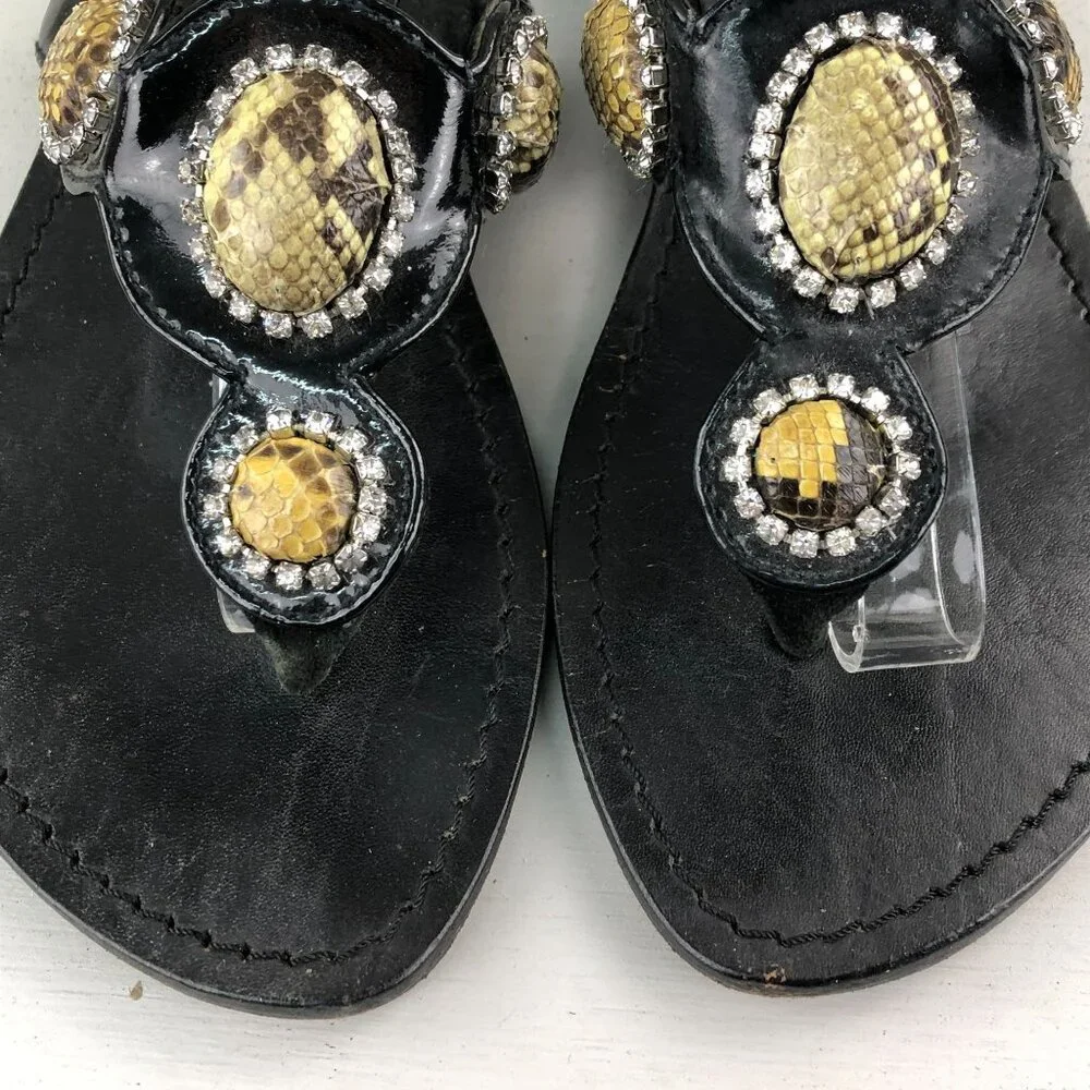 Mystique Boutique Black Sandal with Gold Embellishments